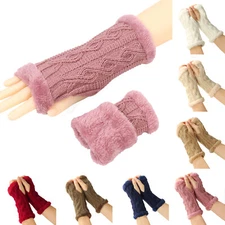 1Pair Women Wool Knitted Hand Half Finger Short Gloves Winter Fingerless Gloves
