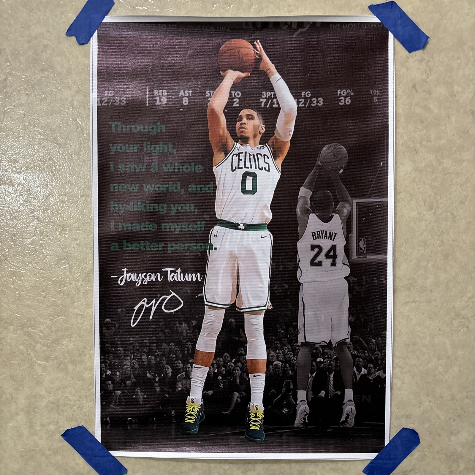 Jason Tatum - Kobe Bryant Basketball NBA Man Cave Canvas Poster Wall Art ✅12x18”