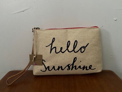 NEW Joules HELLO SUNSHINE Straw Summer Beach Wristlet Bag Handbag Wallet