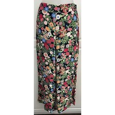 Zara Woman Black Floral Print Wide Leg Pant Side Zip Size S NWOT