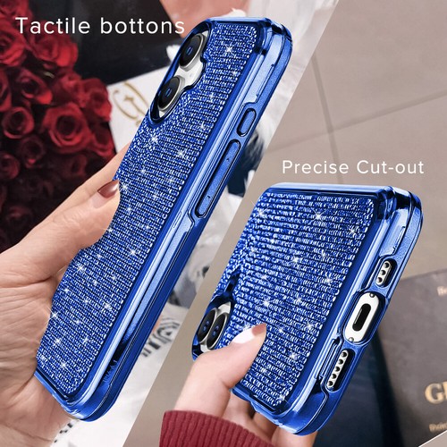 For Apple iPhone 16 - Full Bling Rhinestone Crystal Dual Layer Impact Cover Case - Picture 10 of 36