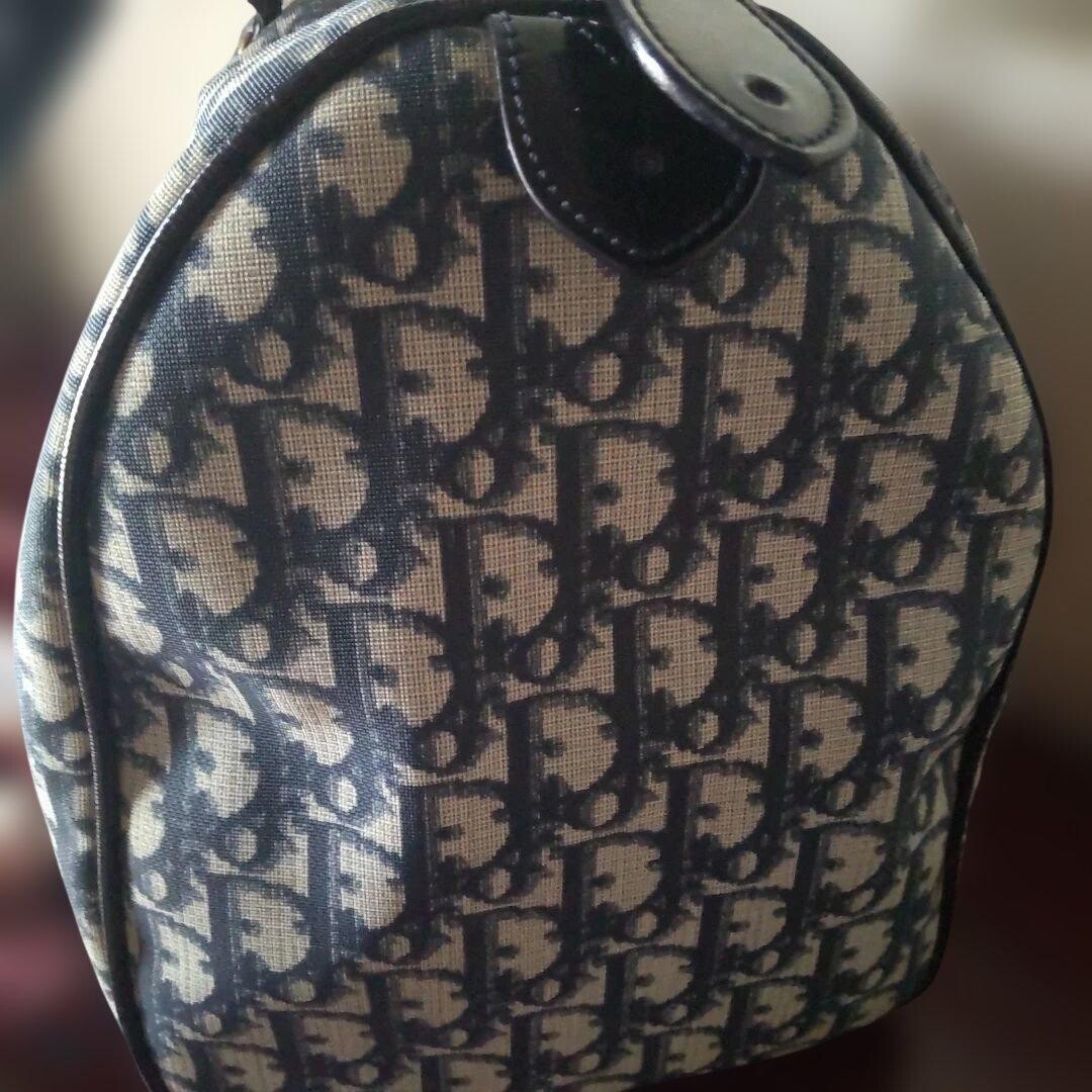 Christian Dior Trotter Mini Boston Bag Canvas Navy White D Ring Gold Hardware image 3