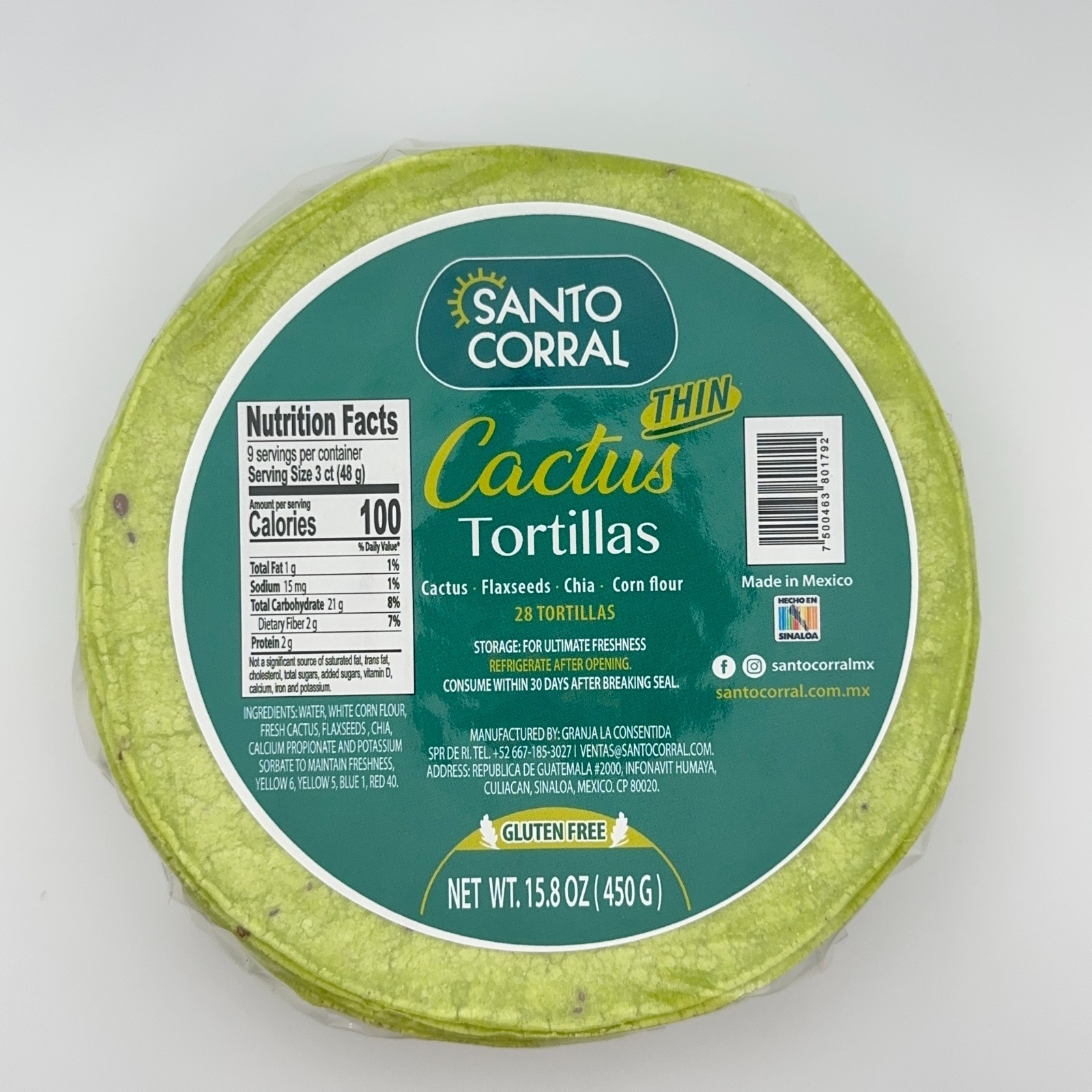 High Fiber Nopal Tortillas - 30 Calories