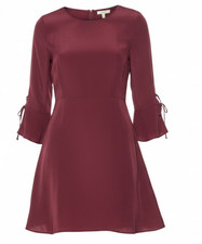 Lucky Brand Burgundy Bell-Sleeve Tie-Back A-Line Peasant Boho Romantic Dress 10