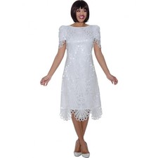 Divine  Blessing White Guipure Lace Dress   ,Elegant Tea-Length Style with Scall