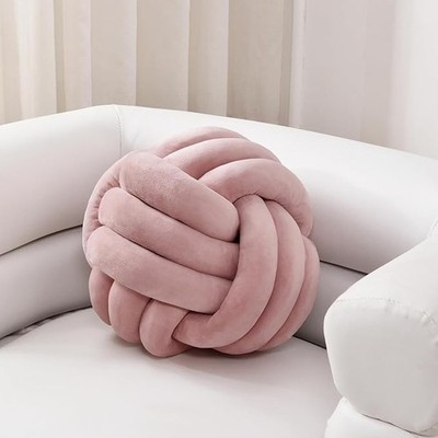 Sioloc Soft Knot Ball Plush Pillow, Round Throw Cushion (7.8in, Blush)