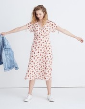 Women's Madewell  Pink Floral Short Sleeve Midi Dress Countryside blooms size 8