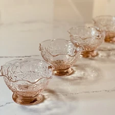 Studio Nova Pink Glass Ruffle Rim Footed Sherbet Dessert Fruit Basket set