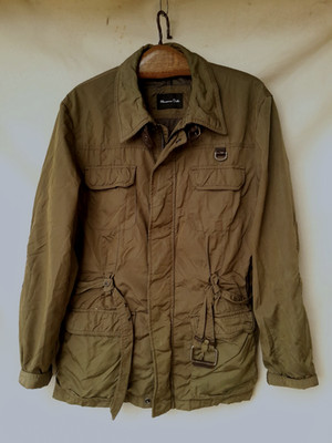 Massimo Dutti Jacket Mens Medium Green Padded Leather Chin Strap Belted