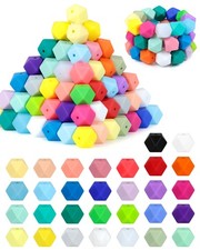 90PCS 14mm Hexagon Silicone Beads 30 Colors, Keychain Lanyard Bracelet Kit