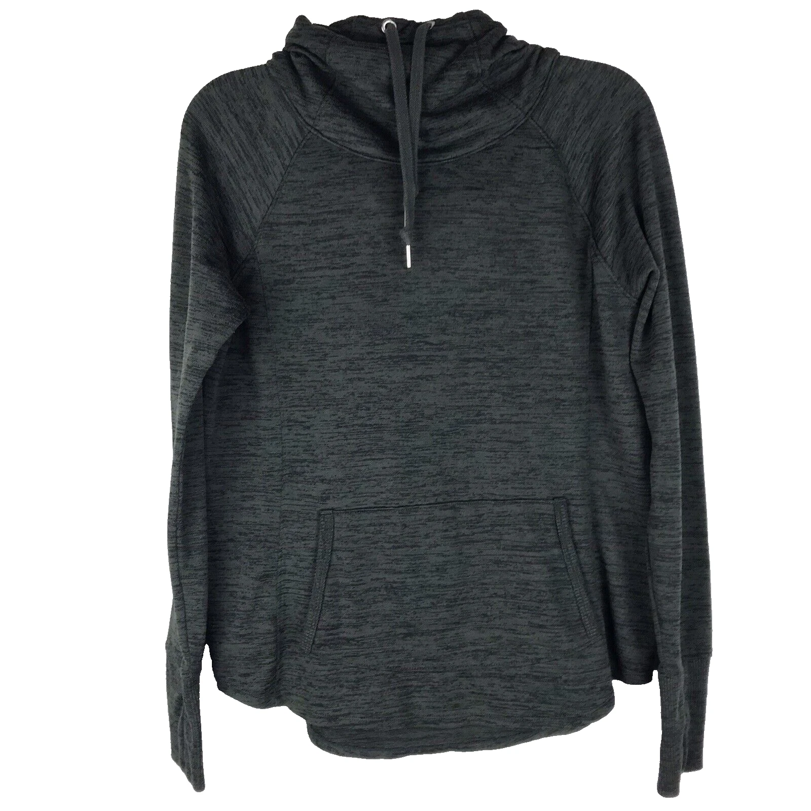 Athleta Funnel Neck Hoodie Sweatshirt Dark Green Pullover Hood Thumb Holes Small