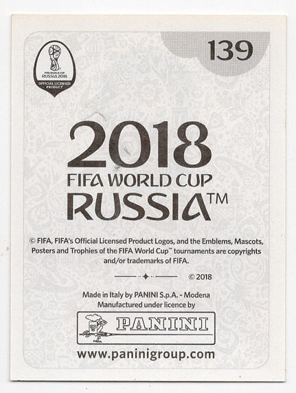 #139 Sergio Ramos Spain Panini FIFA World Cup Russia 2018 Sticker view 2