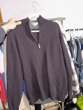 Raffi Men  s Mockneck Quarter Zip 100 Merino Wool Black Sweater Sz M