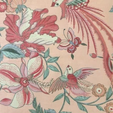 Vtg Cohama "Jolie" Cotton Sewing Upholstery Fabric Pink Floral Bird 55W X 38L In