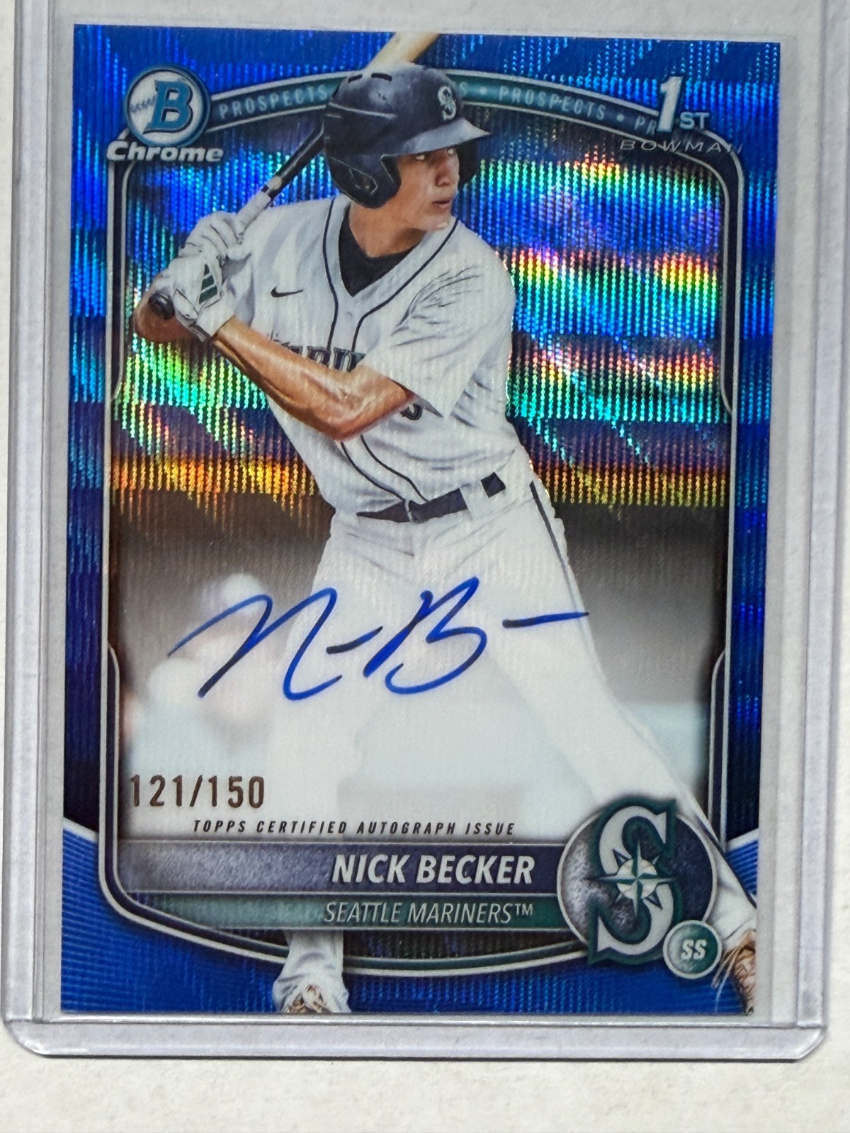 2025 Bowman Chrome Draft Nick Becker 1st Blue Wave Auto 121/150 Mariners