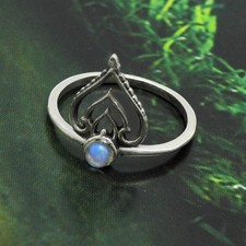 925 Sterling Silver Natural Rainbow Moonstone Band Crown Ring Jewelry Size 7.5