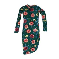 Zara Trafaluc Green Floral Ruched Midi Dress S