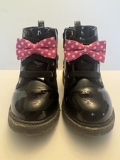 Disney Minnie Mouse Boots Toddler Girls Size 6 Black Patent Bow Zip