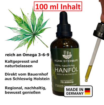 100ml Hanföl 75600mg kaltgepresst nativ Hanfsamenöl vegan Omega Tropfen Hanf