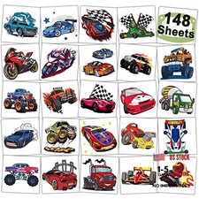 148 PCS Race Car and Monster Truck Temporary Tattoos for Kids - GoKart Car