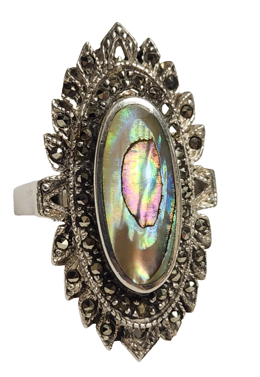 Long Vintage Operculum Abalone Shell Marcasite 92… - image 3