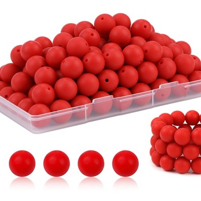 Silicone Beads 15mm 100Pcs, DIY Keychain Bulk, Craft Beads, Scarlet Red