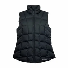 Eddie Bauer Down Vest Womens Size Sm Black Quilted Full Zip Outdoor Winter Warm