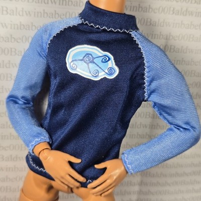 KT ~ FITS KEN MADE TO MOVE DOLL BLUE CALI GUY BLAINE RAGLAN SWIM SHIRT TOP