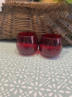 2 rote Crackle Glas 18 Oz stiellose Weingläser Kirschrot Retro Vintage