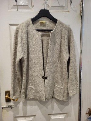 Damen beige Reny Martan Strickjacke Größe 10 ein Knopfverschluss hergestellt in Großbritannien