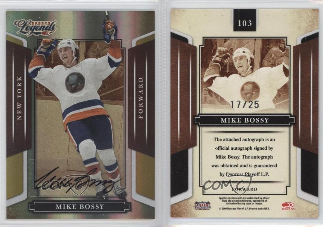 White Forward Message Icon 2008 Donruss Americana Sports Legends 17/25 Mike Bossy #103 Auto HOF ...