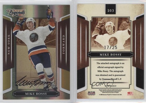White Forward Message Icon 2008 Donruss Americana Sports Legends 17/25 Mike Bossy #103 Auto HOF ...