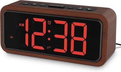 Wooden Alarm Clock Loud Digital Plug-in Bedroom Office Desk Clock