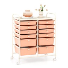 12-Drawer Rolling Storage Cart w/ 2 Sizes Plastic Drawers Skin Pink