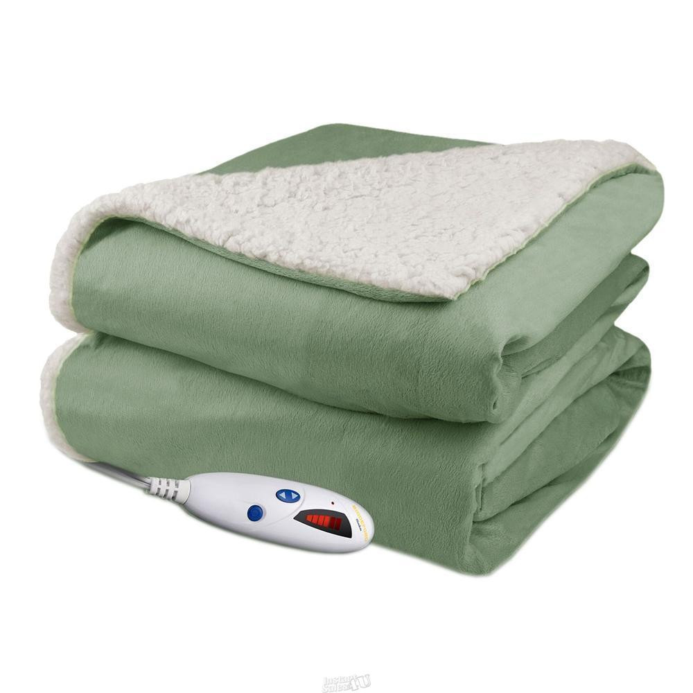 Pure Warmth Velour Sherpa Electric Heated Warming Throw Blan