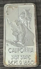 VINTAGE HAMILTON MINT FINE SILVER ART BAR - CALIFORNIA 31ST STATE  #0377