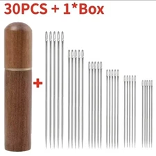 30pcs Self Threading Needles, Stainless Steel Blind Sewing with Solid Wood Case.