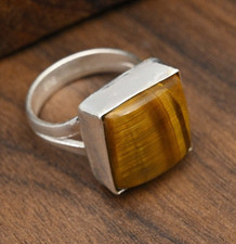 Tiger's Eye Gemstone Handmade 925 Sterling Silver Jewelry Ring Gift For Women