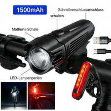 2*LED Akku Fahrrad Licht Beleuchtung Set 1000 LUX Scheinwerfer Rücklicht Lampe