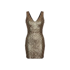 Lulus Gold Sequin Cocktail Dress XS Sleeveless V Neck Bodycon Party Mini Dress