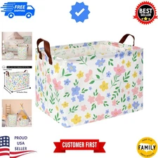 Cute Flower Print Kids Storage Basket - Stylish Toy Organizer for Girls