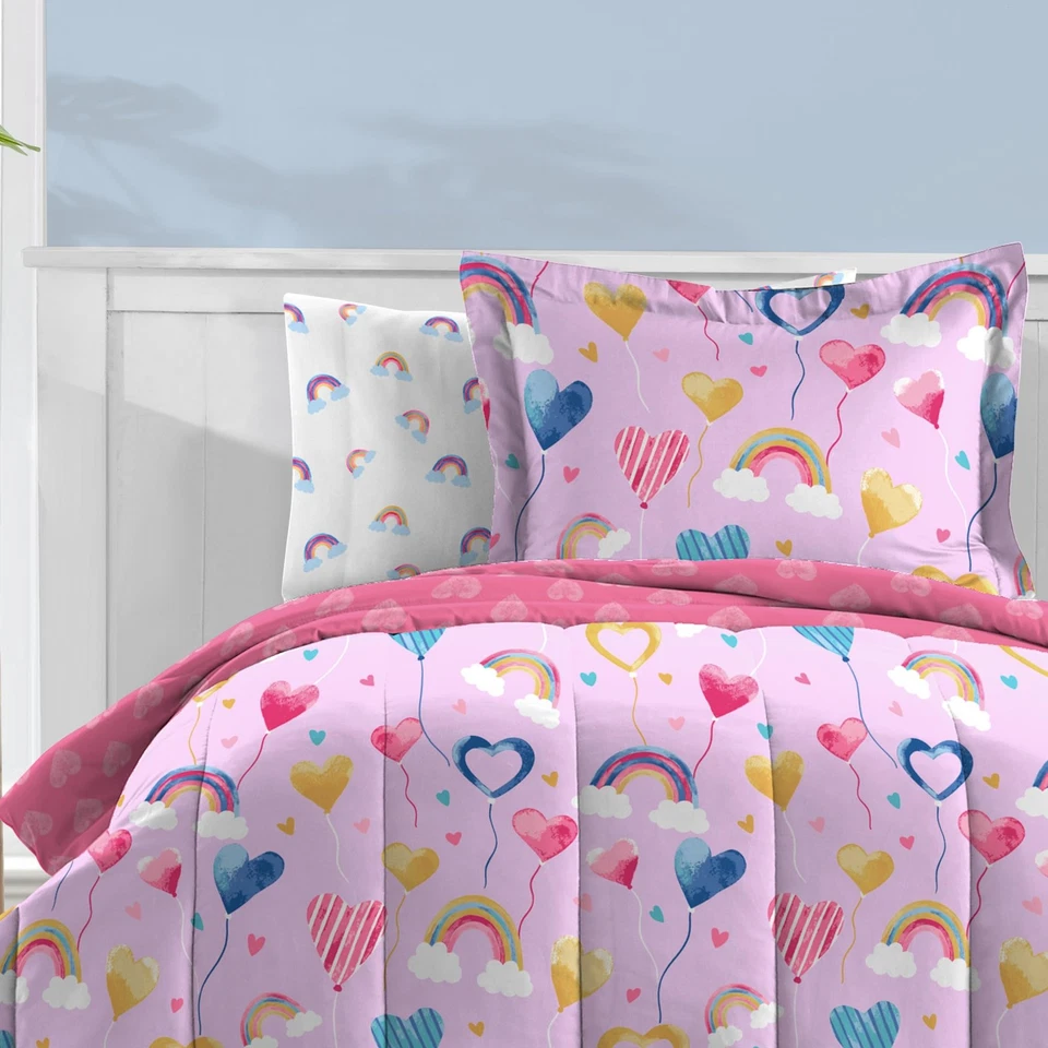 Juego de cama Dream Factory Twin Lila Globo Corazones cama en una bolsa para niños Foto 3 de 4