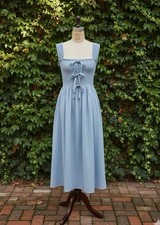 NWT Reformation Darla in Mineral Blue Square Neck Cotton Smocked Midi Dress L
