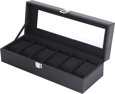 Uhrenbox mit Fächern Uhrenkasten Aufbewahrungsbox mit Glasdeckel