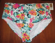 NWT SO White Floral Bikini Bottom Womens Size 2X Hi-Waist Cinched Lined 29172