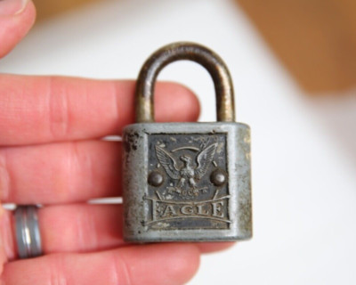 Vintage Eagle metal Padlock No key vintage lock tool box display case antique