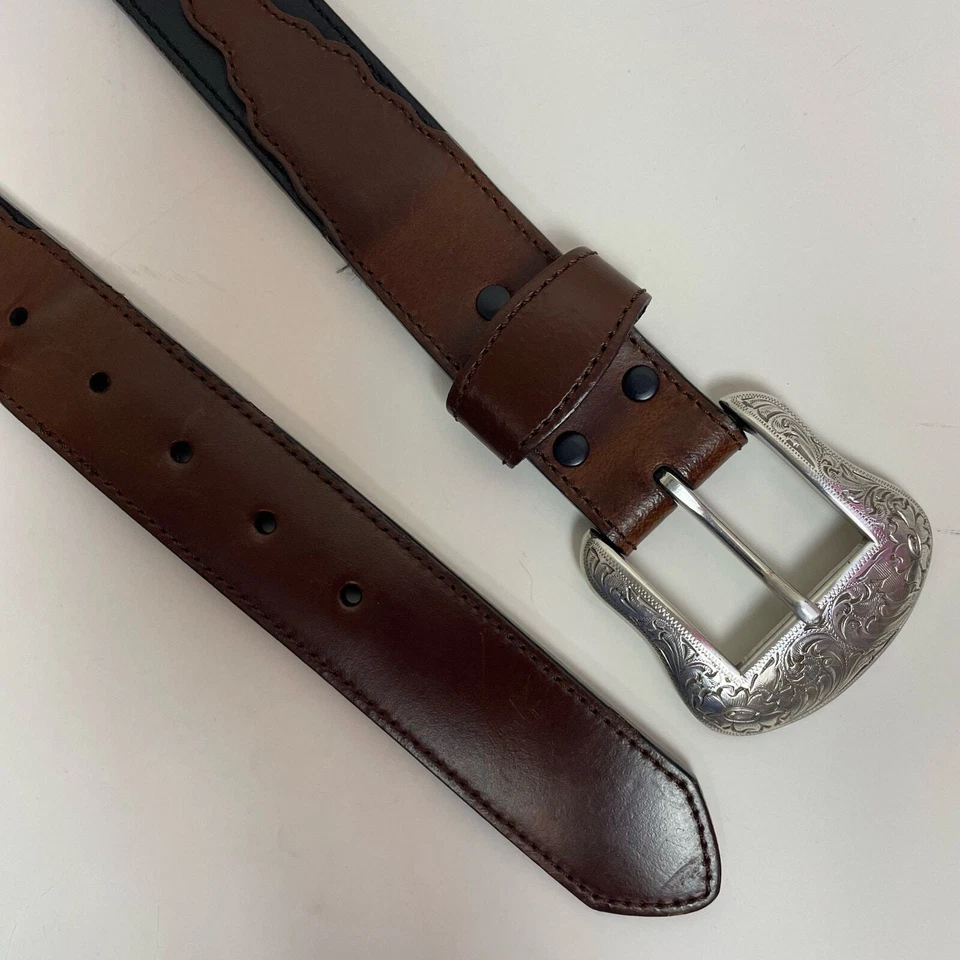 Cinturón Nocona Western Dos Tonos Negro Marrón Flecha Cordones N2475107 Talla 38 Foto 3 de 4