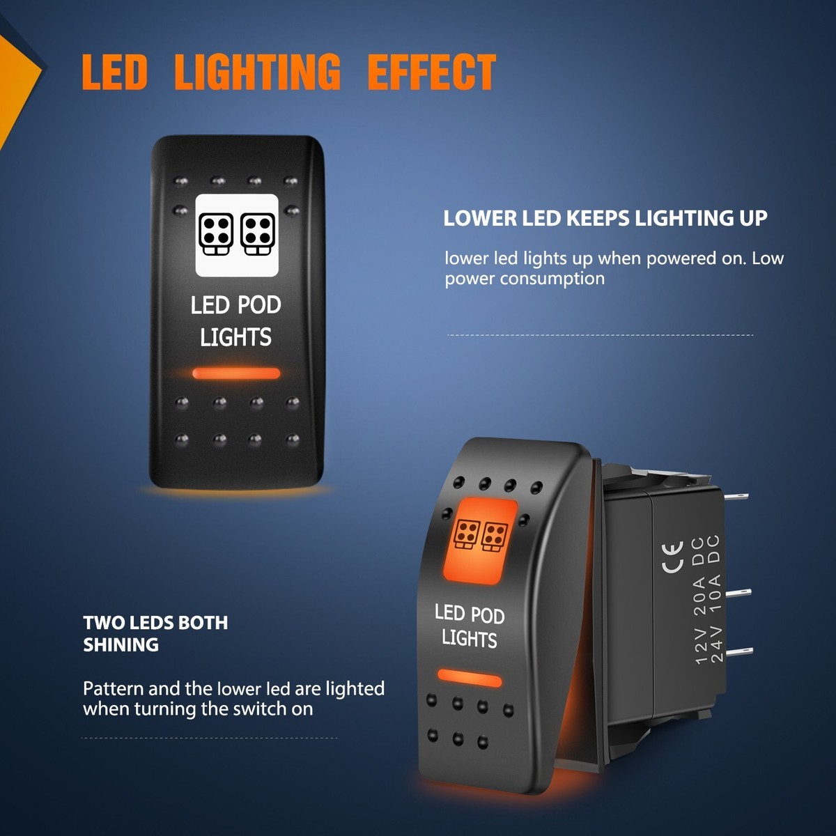 Nilight UTV 5 Pin SPST Rocker Switch Orange Backlit 12V - 5-Pin SPST Orange Backlit On/Off Switch For LED Lights & Accessories Nilight UTV Rocker Switch - Foto 13