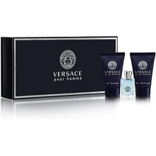 VERSACE POUR HOMME 0.17 OZ EAU DE TOILETTE/SHAMPOO MINI SET NEW MEN COLOGNE BENT
