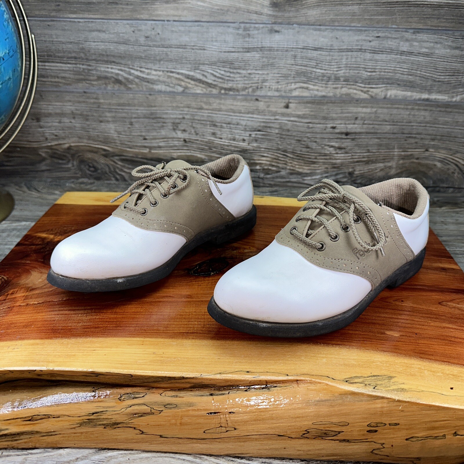 Footjoy Greenjoys 48802 Womens Saddle Golf Shoes White Beige Size 5M